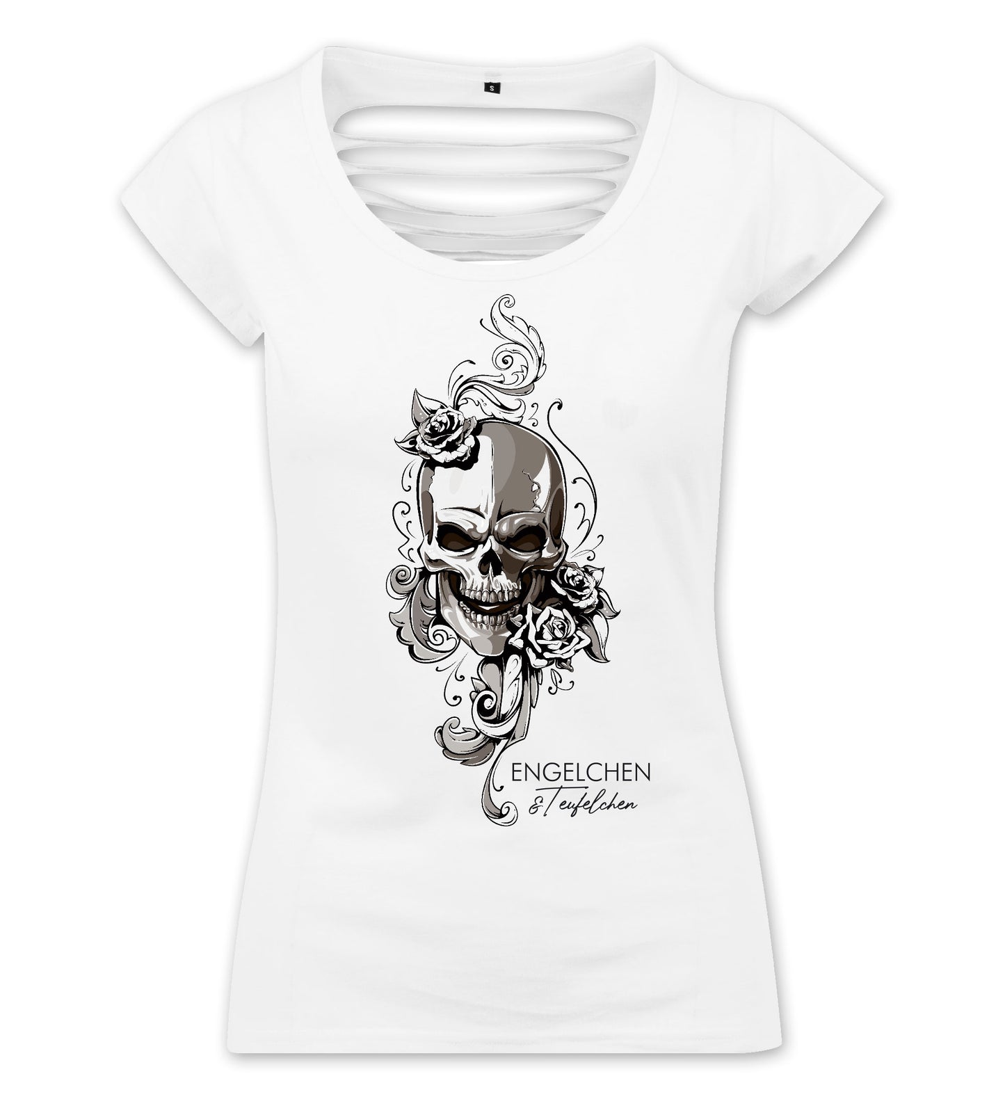 Damen T-Shirt: Engelchen & Teufelchen Totenkopf